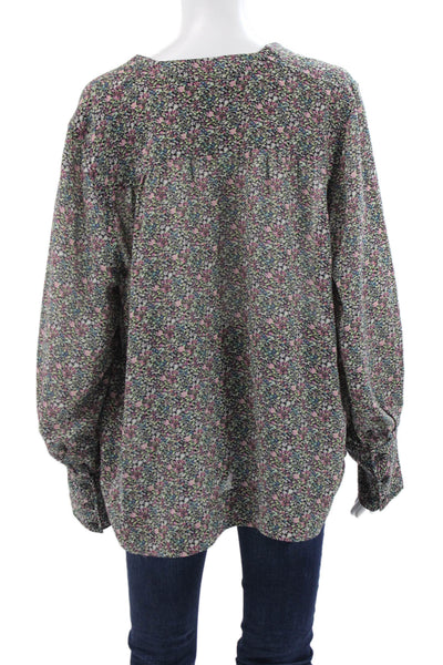 Ganni Womens Floral V-Neck Pullover Long Sleeve Basic Blouse Multicolor Size 42