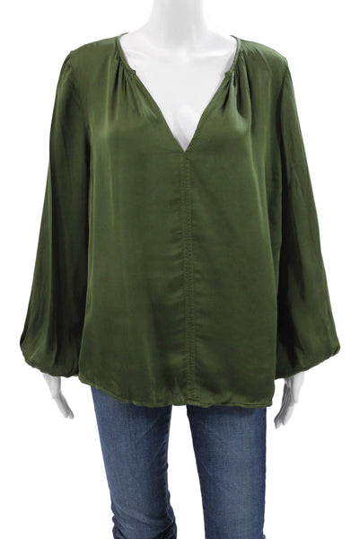 Velvet Womens Basic Green V Neck Viscose Blouse Long Sleeve Fall Size L