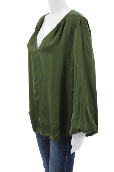 Velvet Womens Basic Green V Neck Viscose Blouse Long Sleeve Fall Size L