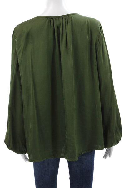 Velvet Womens Basic Green V Neck Viscose Blouse Long Sleeve Fall Size L
