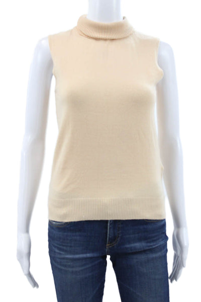 Sweewe Women Turtleneck Sleeveless Pullover Beige Size S
