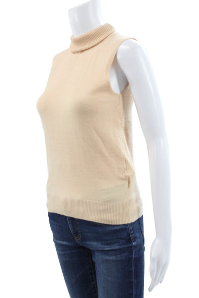 Sweewe Women Turtleneck Sleeveless Pullover Beige Size S