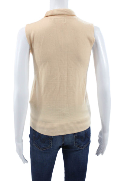 Sweewe Women Turtleneck Sleeveless Pullover Beige Size S
