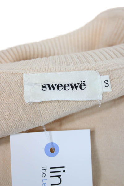 Sweewe Women Turtleneck Sleeveless Pullover Beige Size S