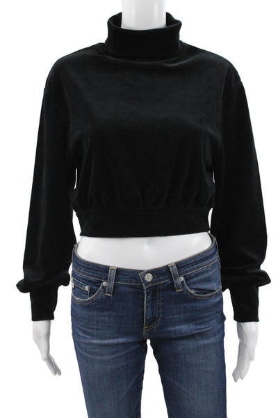 Dance & Marvel Women Cropped Turtleneck Blouse Black Long Sleeve Size S