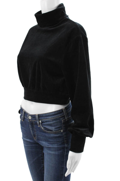 Dance & Marvel Women Cropped Turtleneck Blouse Black Long Sleeve Size S