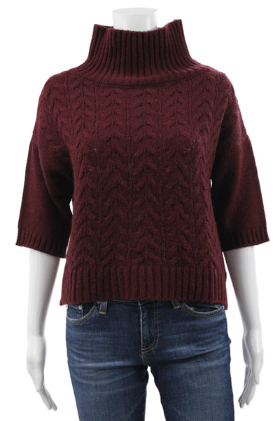 Johanna Paris Women Pullover Turtleneck Cable Knit Red 3/4 Sleeve Size S