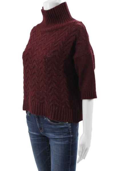 Johanna Paris Women Pullover Turtleneck Cable Knit Red 3/4 Sleeve Size S
