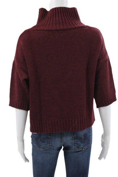 Johanna Paris Women Pullover Turtleneck Cable Knit Red 3/4 Sleeve Size S
