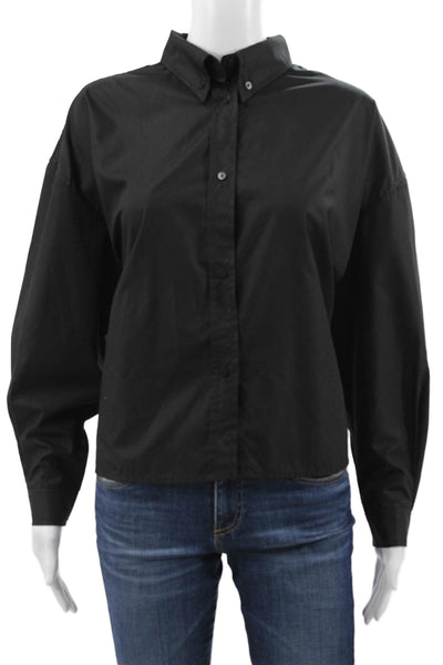 Sweewe Womens Black Basic Collared Long Sleeve Button-Up Top Size S