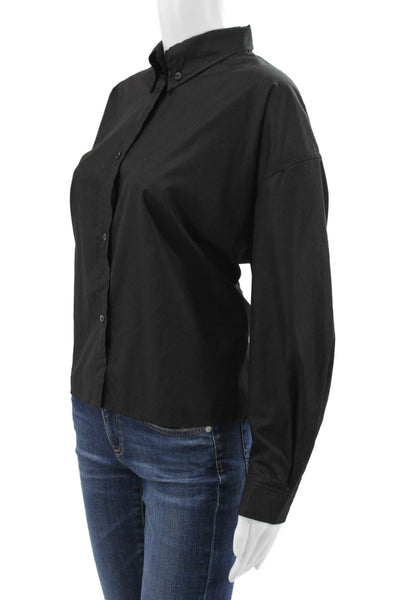 Sweewe Womens Black Basic Collared Long Sleeve Button-Up Top Size S