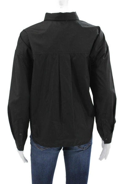 Sweewe Womens Black Basic Collared Long Sleeve Button-Up Top Size S