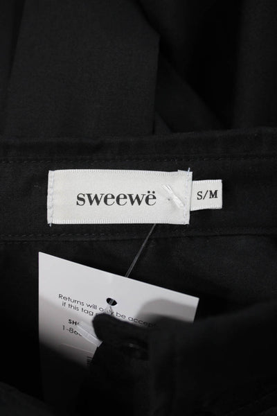 Sweewe Womens Black Basic Collared Long Sleeve Button-Up Top Size S