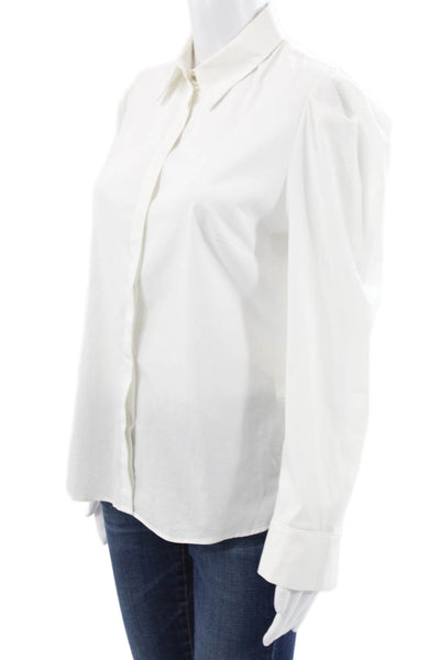 Ema Blues Womens Basic Collared Button Long Sleeve White Blouse Size 2