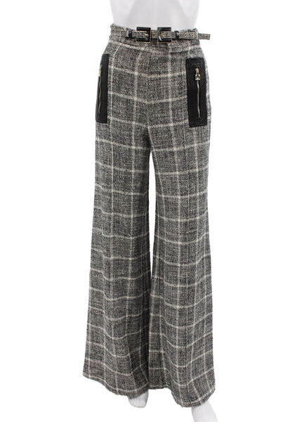 Elisabetta Franchi Women Dress Pants Gray Plaid Cotton Buckle Size 40