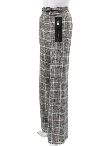 Elisabetta Franchi Women Dress Pants Gray Plaid Cotton Buckle Size 40
