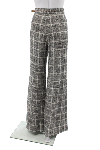 Elisabetta Franchi Women Dress Pants Gray Plaid Cotton Buckle Size 40