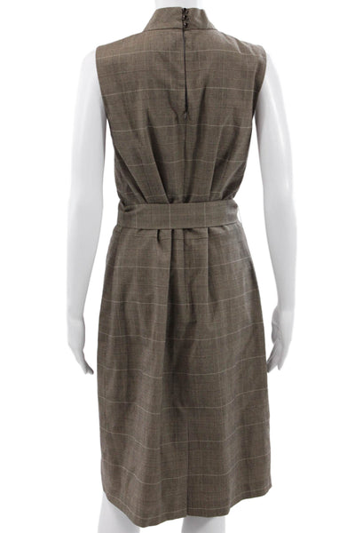 Michael Michael Kors Women Sheath Plaid Sleeveless Mock Neck Brown Dress Size 6