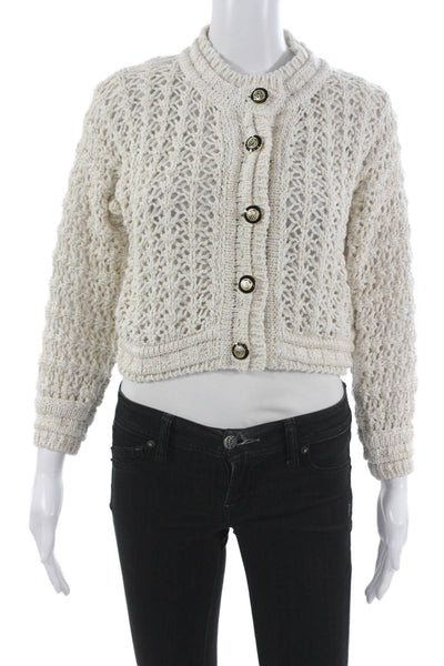 Ba&Sh Womens Ivory Cotton Geometric Round Neck Long Sleeve Cardigan Size 0