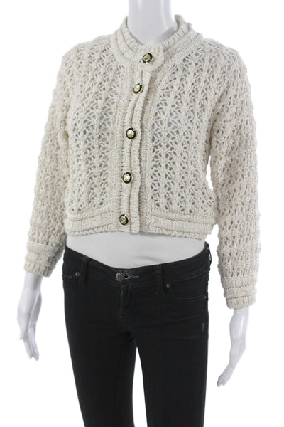 Ba&Sh Womens Ivory Cotton Geometric Round Neck Long Sleeve Cardigan Size 0