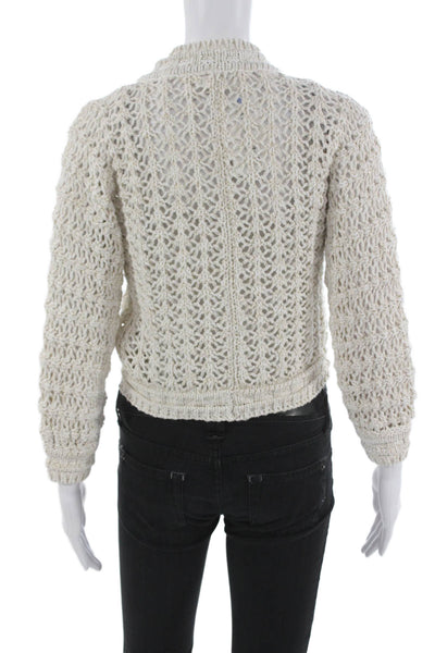 Ba&Sh Womens Ivory Cotton Geometric Round Neck Long Sleeve Cardigan Size 0