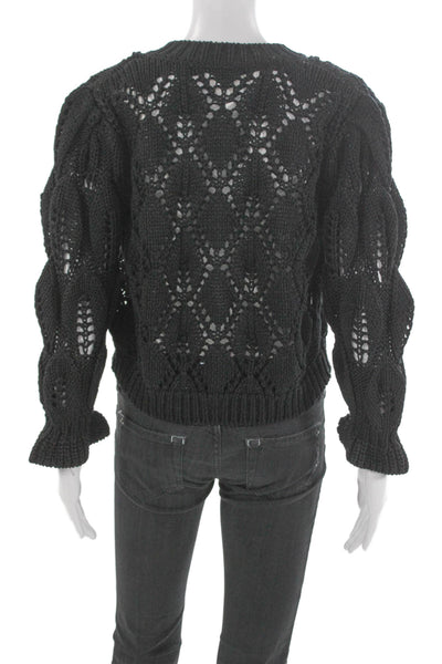 Ba&Sh Women Black Geometric Cotton Cardigan Round Neck Long Sleeve Size 1