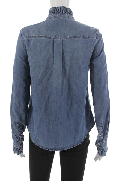 Frame Women Collared Blue Long Sleeve Blouse Basic Tencel Linen Size XS