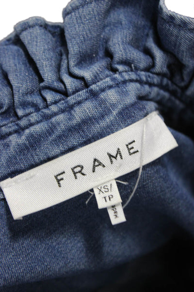 Frame Women Collared Blue Long Sleeve Blouse Basic Tencel Linen Size XS