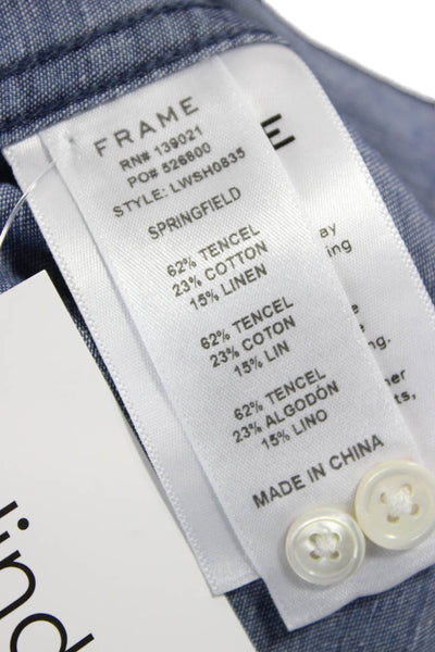 Frame Women Collared Blue Long Sleeve Blouse Basic Tencel Linen Size XS