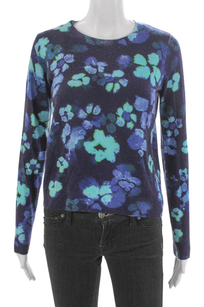 Autumn Cashmere Womens Floral Cashmere Crew Neck Pullover Blue Size XS