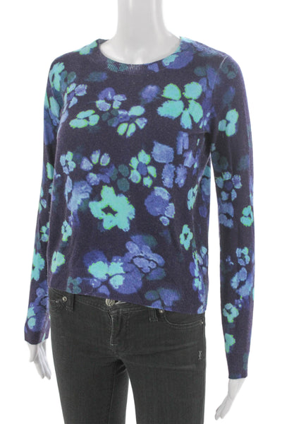 Autumn Cashmere Womens Floral Cashmere Crew Neck Pullover Blue Size XS