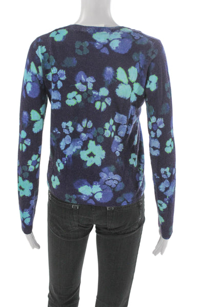Autumn Cashmere Womens Floral Cashmere Crew Neck Pullover Blue Size XS