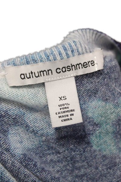 Autumn Cashmere Womens Floral Cashmere Crew Neck Pullover Blue Size XS