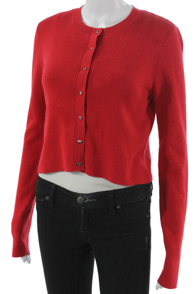 Cami NYC Womens Red Cotton Cardigan Crew Neck Long Sleeve Size S