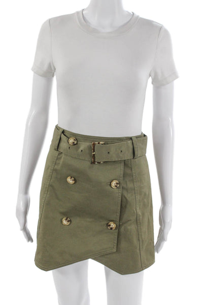 Derek Lam 10 Crosby Women Wrap Skirt Green Mini Cotton Buckle Size 0
