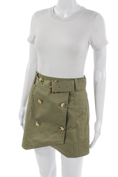 Derek Lam 10 Crosby Women Wrap Skirt Green Mini Cotton Buckle Size 0