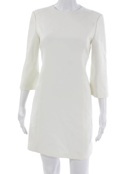 Alice + Olivia Womens White Mini Dress Round Neck 3/4 Sleeve Knee Length Size 2