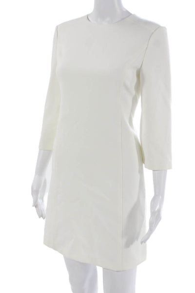 Alice + Olivia Womens White Mini Dress Round Neck 3/4 Sleeve Knee Length Size 2