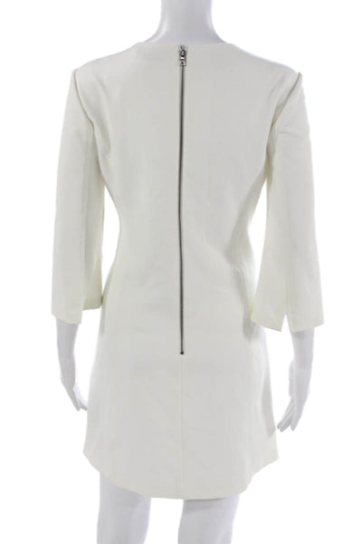 Alice + Olivia Womens White Mini Dress Round Neck 3/4 Sleeve Knee Length Size 2