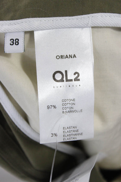 QL2 Womens Dress Pants Green Zip Cotton Stretch Size 38
