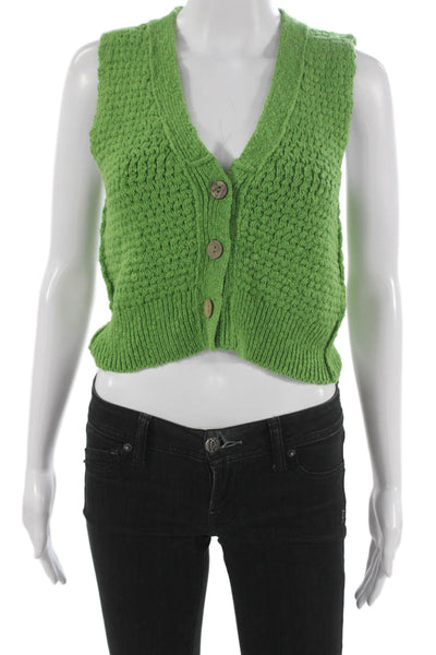We The Free Womens Vest Green V-Neck Button Sleeveless Size XS