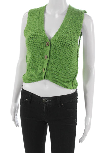 We The Free Womens Vest Green V-Neck Button Sleeveless Size XS