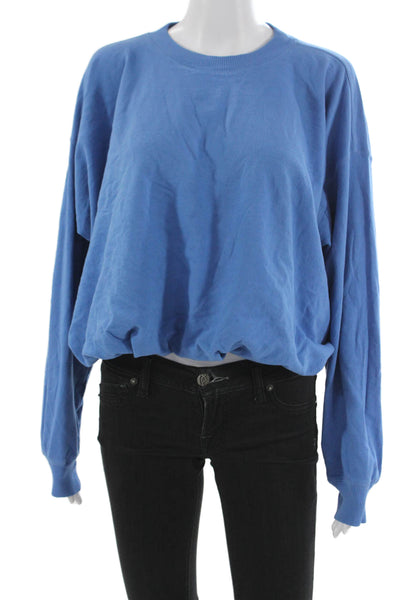 Michael Stars Women Pullover Crew Neck Cotton Solid Long Sleeve Blue Size S