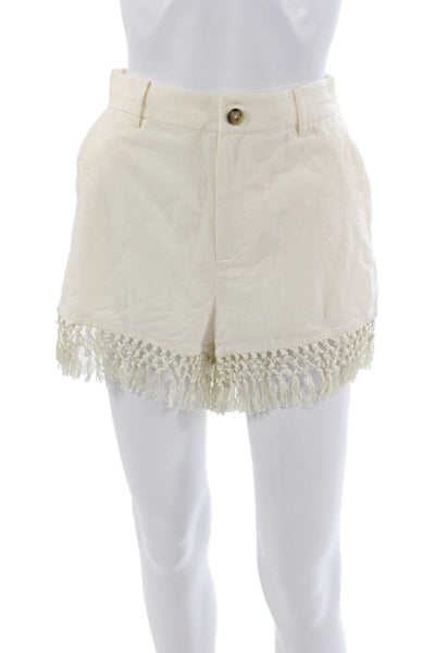 Cami NYC Womens Hot Pants Linen Blend Ivory Button Size 0