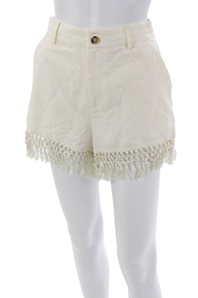 Cami NYC Womens Hot Pants Linen Blend Ivory Button Size 0