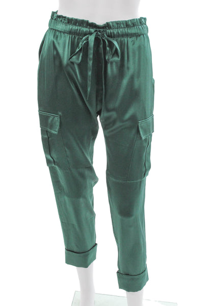 Cami NYC Womens Silk Cargo Pants Green Drawstring Petite Size 2XS