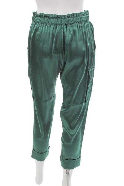 Cami NYC Womens Silk Cargo Pants Green Drawstring Petite Size 2XS