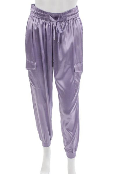 Cami NYC Women Purple Silk Blend Cargo Pants Drawstring Size XS