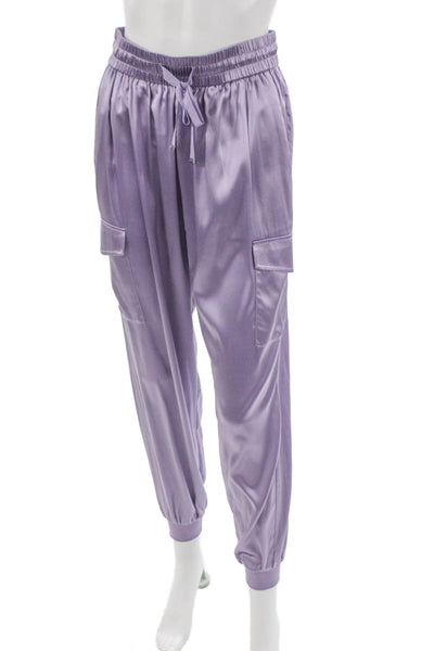 Cami NYC Women Purple Silk Blend Cargo Pants Drawstring Size XS