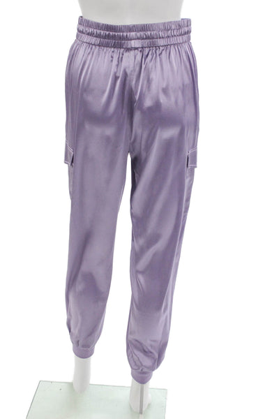 Cami NYC Women Purple Silk Blend Cargo Pants Drawstring Size XS